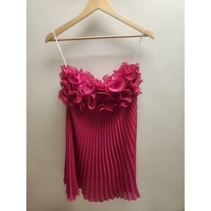 COMMENSE Hot Pink Ruffled Strapless Pleated Mini Dress Size S